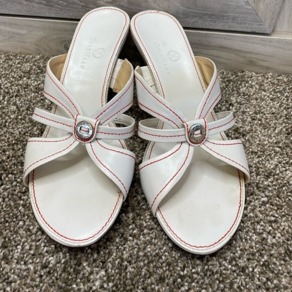Vintage Inspired Cole Haan White Leather Red Stitching Sandals